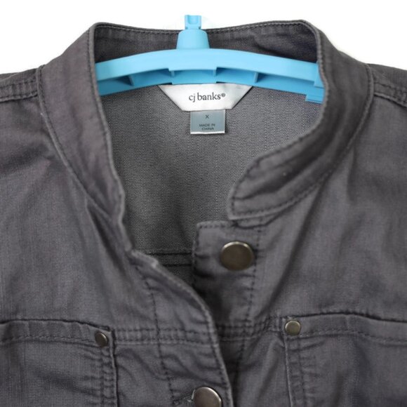 CJ Banks Womens Grey Jean Jacket Coat Size 14W X Stretch‎ Buttons - Picture 7 of 8